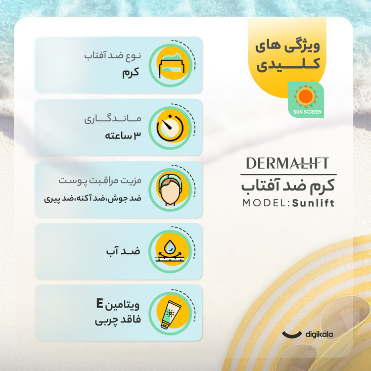 کرم ضد آفتاب رنگی درمالیفت مدل سانلیفت SPF 50 حاوی محافظ UVA و UVB، ضد آب، ضد پیری، ضد جوش و آکنه، مناسب پوست چرب حجم 40 میلیلیتر 