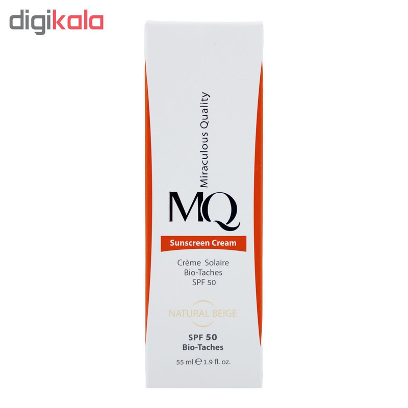 کرم ضدآفتاب رنگی ام کیو SPF50 مدل NATURAL BEIGE BIO TACHES مناسب انواع پوست، حجم 55 میلیلیتر