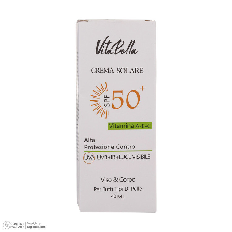 کرم ضدآفتاب بیرنگ ویتابلا +SPF50 مدل 001 مناسب انواع پوست، حجم 40 میلیلیتر