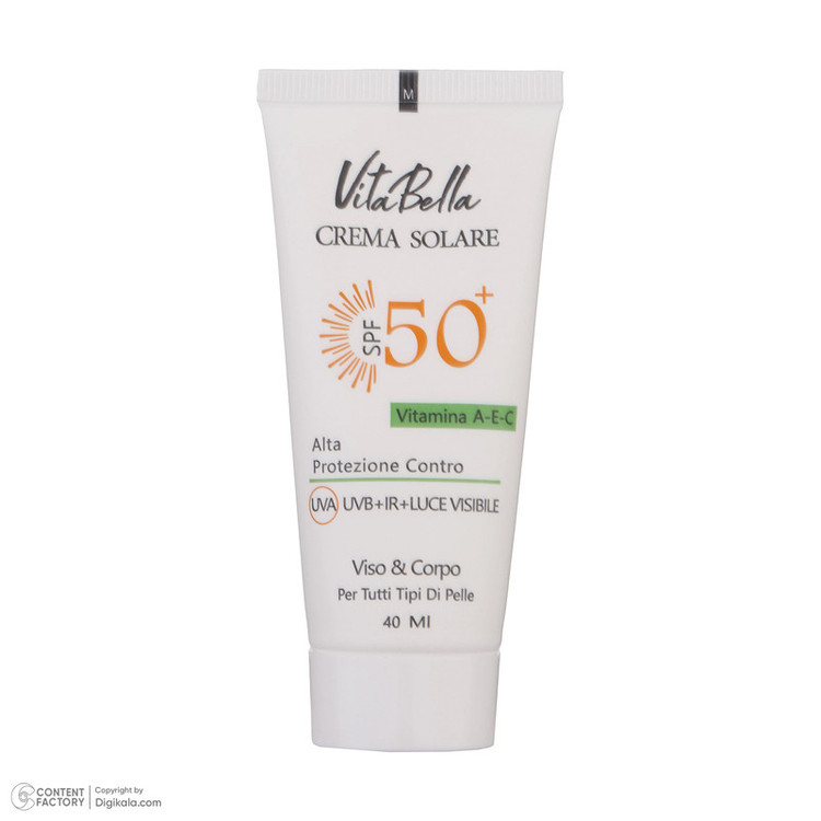 کرم ضدآفتاب بیرنگ ویتابلا +SPF50 مدل 001 مناسب انواع پوست، حجم 40 میلیلیتر