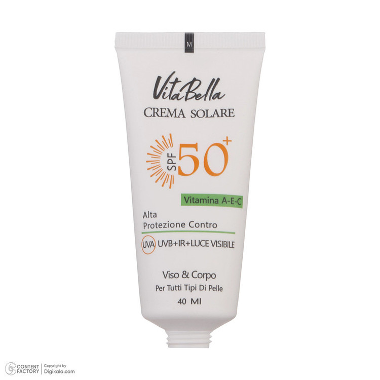 کرم ضدآفتاب بیرنگ ویتابلا +SPF50 مدل 001 مناسب انواع پوست، حجم 40 میلیلیتر
