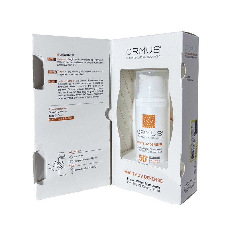 فلوئید ضد آفتاب مات دست، صورت، گردن اورموس +SPF 50 مدل Matte UV Defense محافظ UVA ،UVB و PA++++ مناسب برای پوست آکنهدار ، چرب حجم 50 میلیلیتر