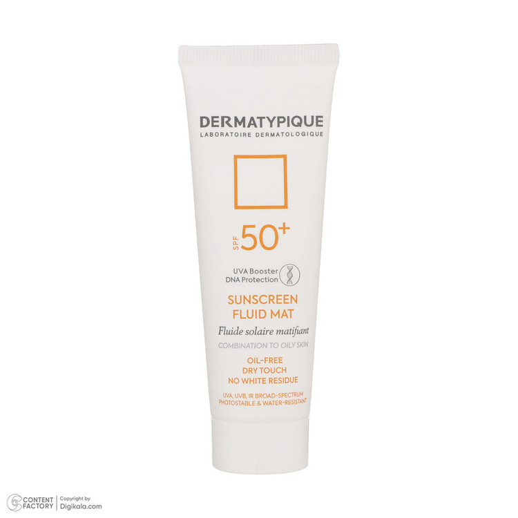فلوئید ضدآفتاب بیرنگ درماتیپیک +SPF50 مدل SFM، مناسب پوستهای چرب، حجم 50 میلیلیتر