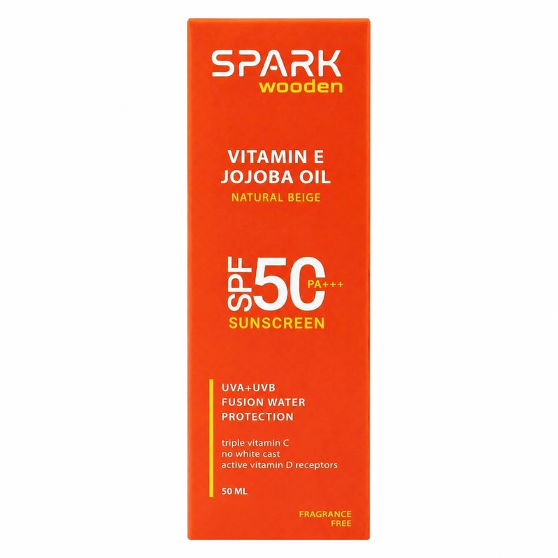 کرم ضد آفتاب رنگی صورت اسپارک وودن SPF 50 مدل جوجوبا محافظ UVA، UVB مناسب برای انواع پوست حجم 50 میلیلیتر