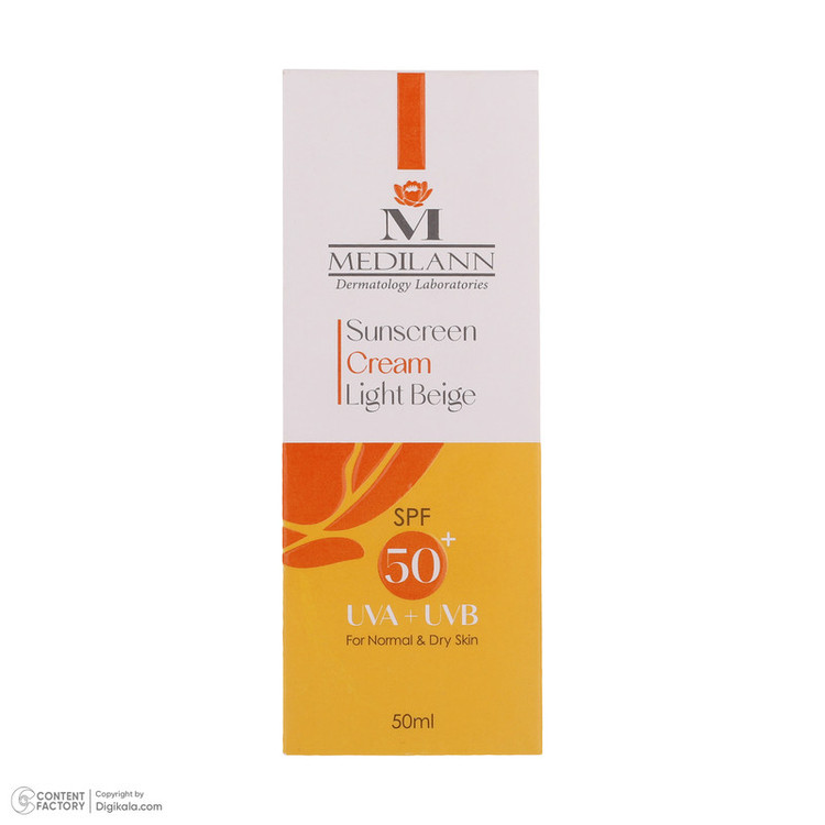 کرم ضدآفتاب رنگی مدیلن SPF50، مناسب پوستهای خشک، حجم 50 میلیلیتر