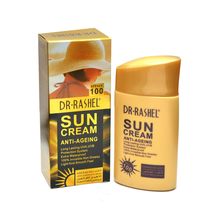 کرم ضد آفتاب بی رنگ دکتر راشل SPF 100 مدل anti aging مناسب انواع پوست حجم 80 میلی لیتر