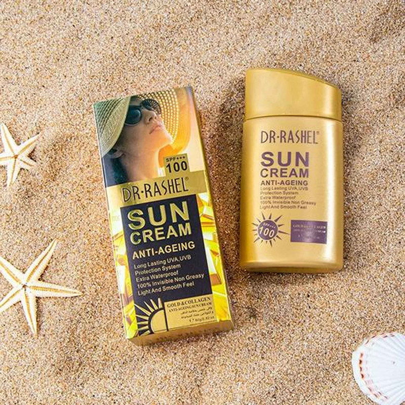 کرم ضد آفتاب بی رنگ دکتر راشل SPF 100 مدل anti aging مناسب انواع پوست حجم 80 میلی لیتر