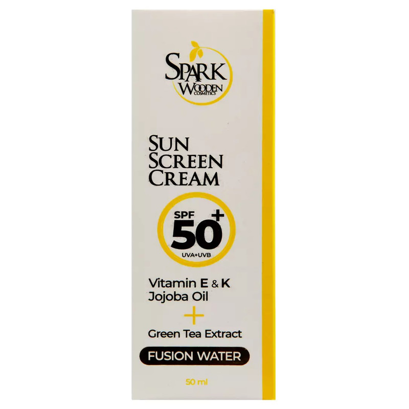 کرم ضد آفتاب بی رنگ اسپارک وودن مدل SPF50 مناسب انوع پوست حجم 50 میلی لیتر