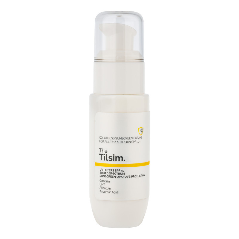 کرم ضد آفتاب بی‌رنگ تیلسیم SPF 50 مدل Daily ‌محافظ UVA،UBA مناسب برای انواع پوست حجم 50 میلی لیتر