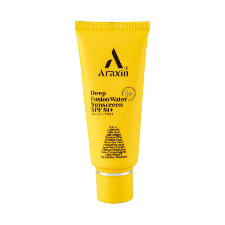 کرم ضد آفتاب بیرنگ صورت آراکسین SPF 50 مدل فیوژن واتر محافظ UVA ، UVB مناسب برای انواع پوست حجم ۴۰ میلی لیتر