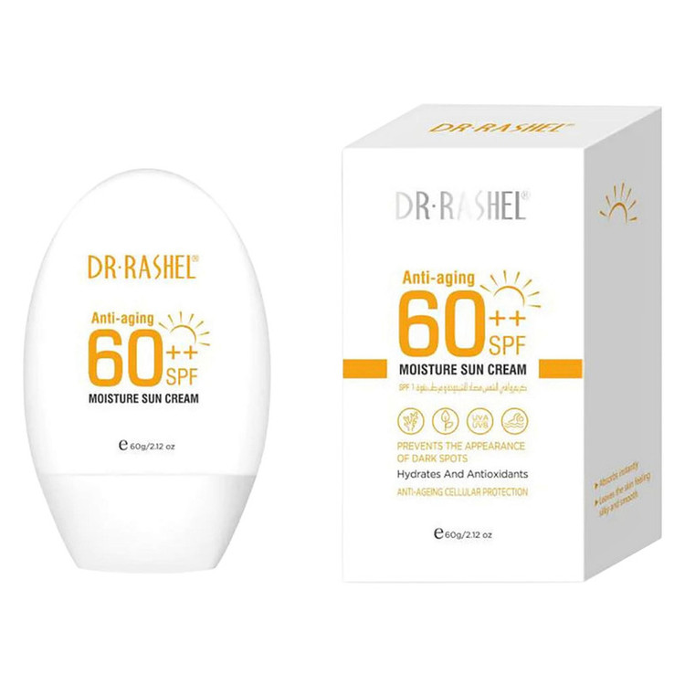 کرم ضد آفتاب بدون رنگ دکتر راشل SPF60 مدل 001 محافظ UVA ،UVB، ضد آب، مناسب انواع پوست حجم 60 میلیلیتر