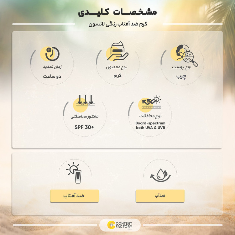 کرم ضدآفتاب رنگی لانسون SPF50 مدل مولتی اکشن شماره 1.5، مناسب پوستهای چرب، حجم 40 میلیلیتر