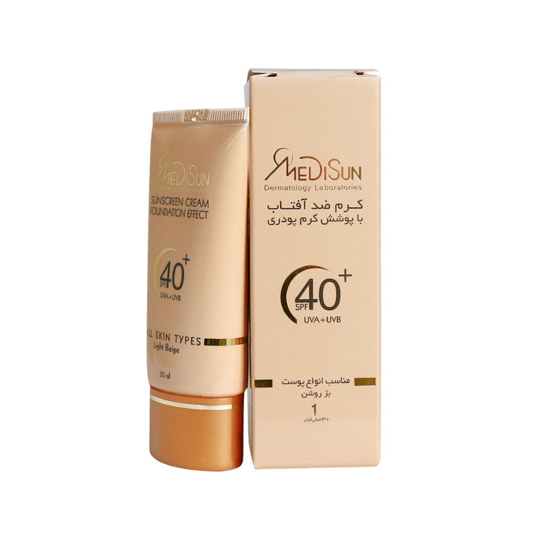 کرم ضد آفتاب رنگی مدیسان، SPF 40، مدل No1، مناسب انواع پوست با تنالیته متوسط و حجم 30 میلیلیتر، محافظتکننده در برابر اشعههای UVA و UVB، ضد چروک و پیری، دارای فرمولاسیون تیتانیوم دی اکساید و گلیسیرین، با ماندگاری 3 ساعته