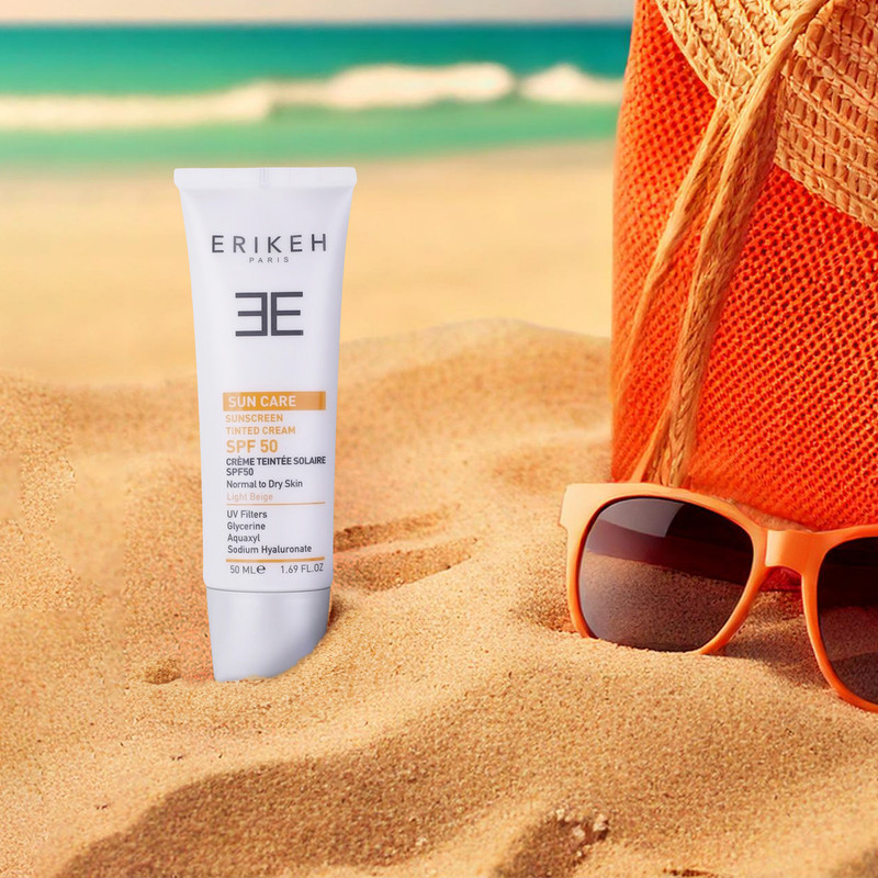 کرم ضد آفتاب رنگی صورت اریکه spf50 مدل Light Beige مناسب برای انواع پوست نرمال تا خشک حجم 50 میلیلیتر
