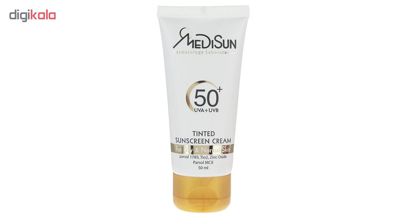 کرم ضد آفتاب رنگی مدیسان SPF 50 مدل Tinted مناسب پوستهای خشک و معمولی حجم 50 میلیلیتر