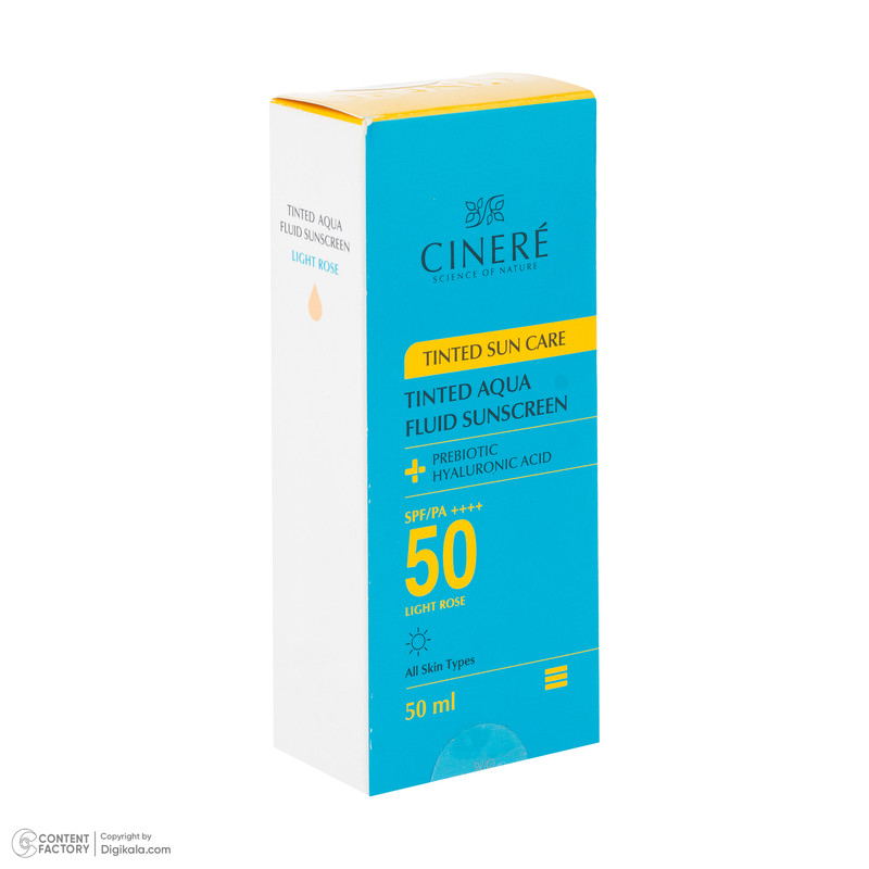 فلوئید ضد آفتاب رنگی لایت رز صورت سینره SPF 50 مدل AQUA محافظ UVA ،UVB و ++++PA مناسب برای انواع پوست حجم 50 میلیلیتر