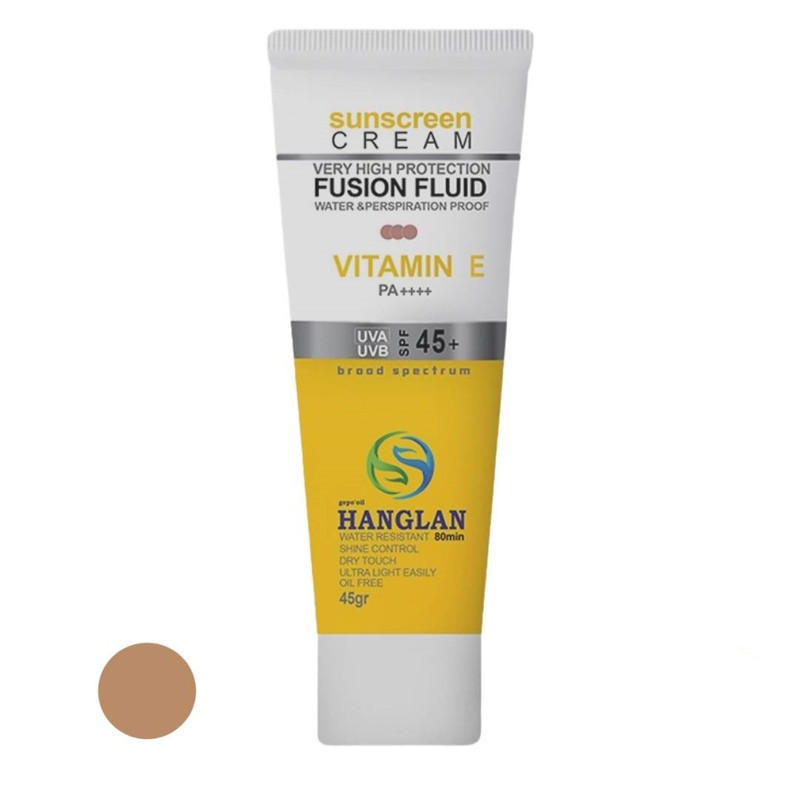 کرم ضد آفتاب رنگی صورت جي پو اويل هانگلن SPF 45 مدل vitamin E محافظ UVA ،UVB و PA+++ مناسب برای انواع پوست حجم 45 میلی لیتر