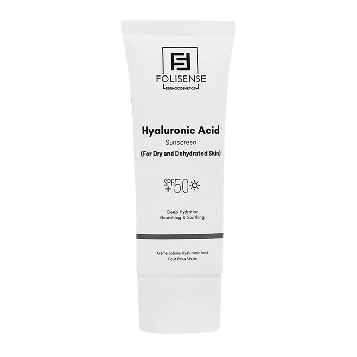 کرم ضد آفتاب بیرنگ صورت فولیسنس SPF 50 مدل هیالورونیک اسید محافظ در برابر UVA،UVB مناسب برای پوست خشک و حساس حجم 40 میلیلیتر