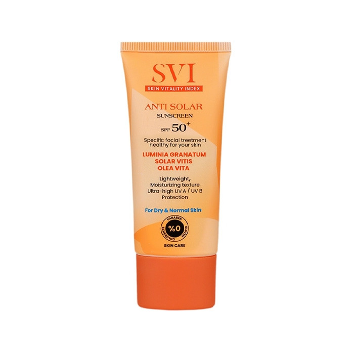کرم ضد آفتاب بیرنگ صورت گردن اس وی آی SPF 50 مدل SUNSCREEN NORMAL مناسب برای پوست خشک حجم 40 میلیلیتر