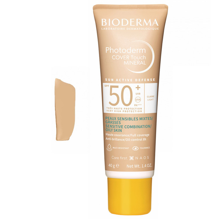 کرم ضد آفتاب رنگی بایودرما SPF 50 مدل Cover Touch مناسب پوستهای چرب و مختلط حجم 40 میلیلیتر