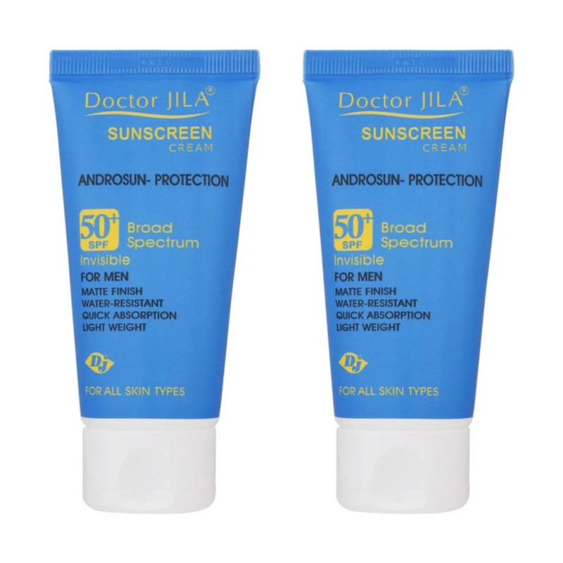 کرم ضد آفتاب بدون رنگ آقایان دکتر ژیلا SPF 50 مدل Androsun محافظ UVA/UVB مناسب انواع پوست وزن 50 گرم مجموعه دو عددی