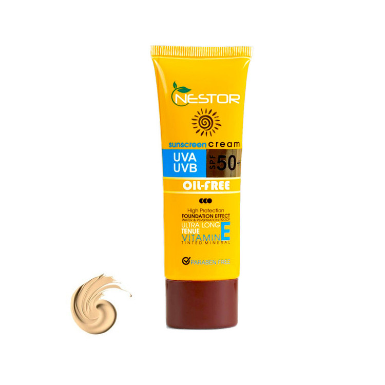 کرم ضد آفتاب رنگی نستور SPF 50 مدل 1 OIL FREE محافظ UVB و UVA و PA+++ مناسب برای انواع پوست چرب و مختلط حجم 50 میلی لیتر