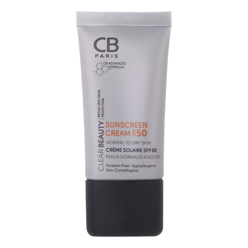 کرم ضد آفتاب بدون رنگ سی بی پاریس SPF 50 مدل 054 مناسب پوستهای معمولی و خشک حجم 40 میلیلیتر