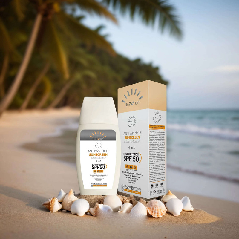 کرم ضد آفتاب و ضد چروک بدون رنگ هپسان SPF50 مدل 4در1 محافظ UVA ،UVB و PA+++ و حاوی ویتامین B5 و C مناسب انواع پوست حجم 50 میلی لیتر