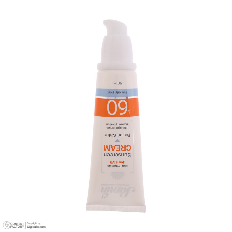 کرم ضد آفتاب بیرنگ صورت ثمین SPF 60 مدل Fusion Water محافظ UVA ، UVB مناسب برای پوست چرب حجم 50 میلی لیتر