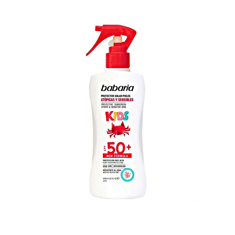 اسپری ضد آفتاب بیرنگ صورت، بدن باباریا SPF 50 مدل KIDS مناسب برای پوست حساس حجم 200 میلیلیتر