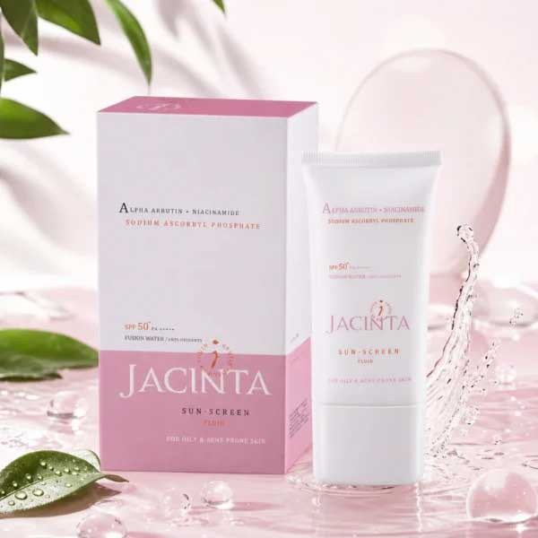 فلوئید ضدآفتاب بیرنگ صورت ژاکینتا SPF 50 مدل روشن کننده محافظ در برابر اشعه UVA و UVB مناسب برای پوست چرب و مستعد آکنه حجم 50 میلی لیتر