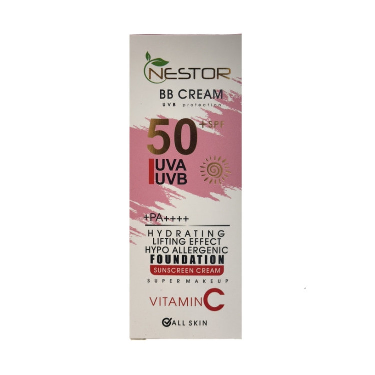 کرم ضد آفتاب رنگی نستور SPF 50 شماره 2 مدل ویتامین c مناسب پوستهای خشک حجم 50 میلیلیتر