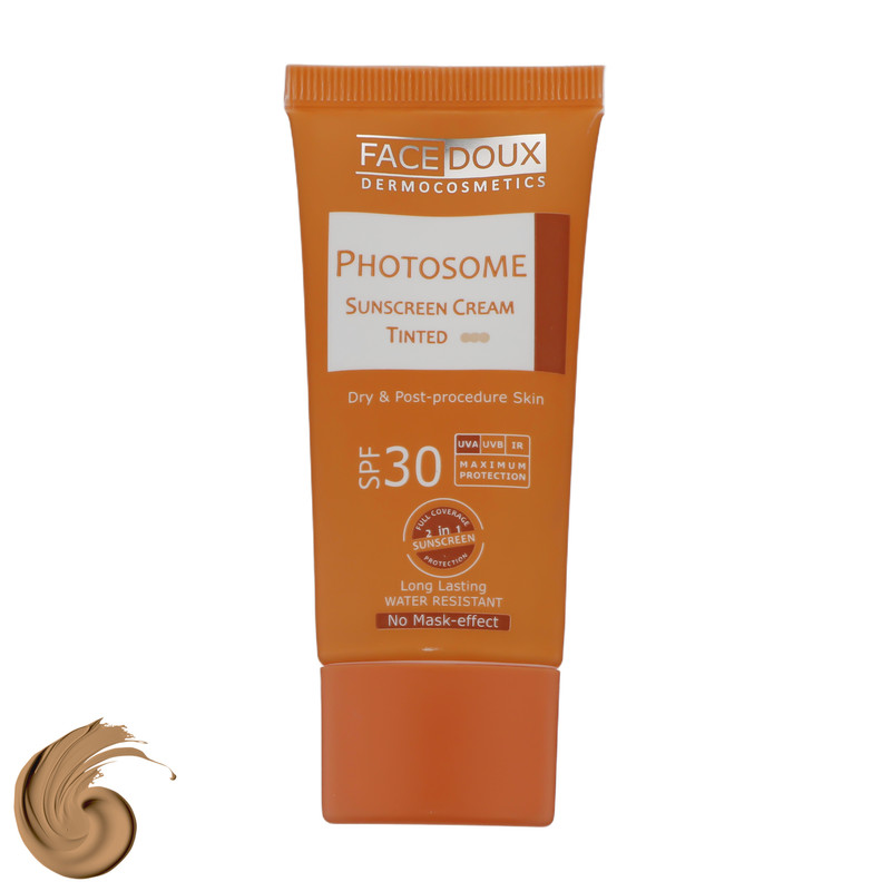 کرم ضد آفتاب رنگی فیس دوکس SPF 30 مدل فوتوزوم محافظ اشعه UVA و UVB، ضد آب، مناسب پوستهای خشک حجم 40 میلیلیتر