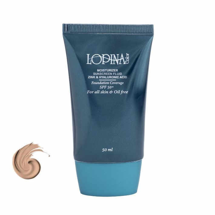 فلوئید ضد آفتاب رنگی صورت لوپینا کالر SPF 50 مدل strong coverage محافظ UVA ،UVB و PA+++ مناسب برای انواع پوست حجم 50 میلیلیتر