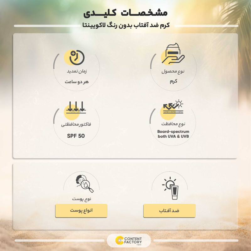 کرم ضد آفتاب بدون رنگ لاکویینتا +SPF50 مدل 2023 مناسب انواع پوست حجم 50 میلیلیتر