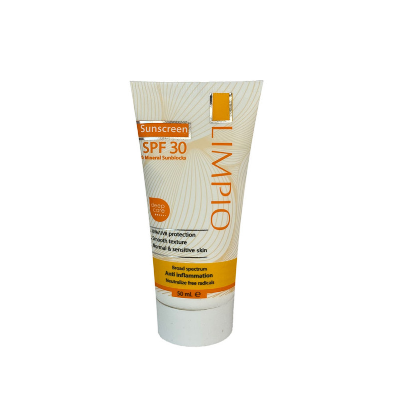 کرم ضد آفتاب بدون رنگ لیمپیو SPF 30 مدل UVA UVB مناسب پوستهای معمولی حجم 50 میلیلیتر