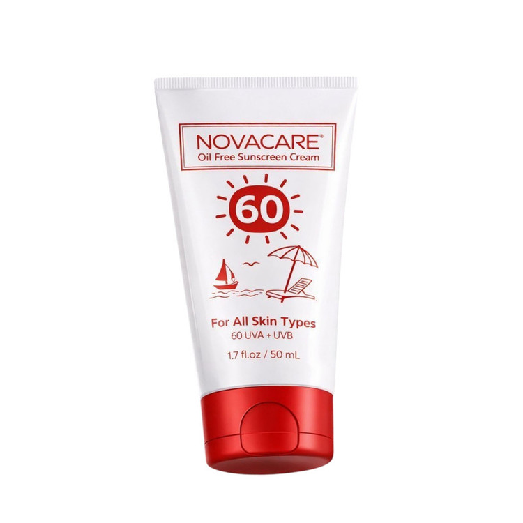 کرم ضد آفتاب بیرنگ صورت نواکر SPF 60 مدل Nova60 مناسب برای انواع پوست حجم 50 میلیلیتر