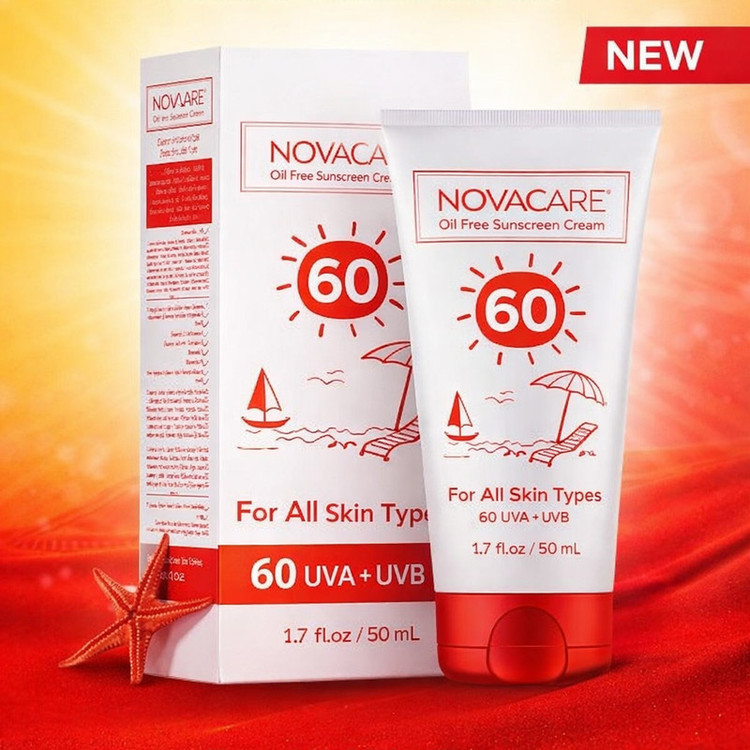 کرم ضد آفتاب بیرنگ صورت نواکر SPF 60 مدل Nova60 مناسب برای انواع پوست حجم 50 میلیلیتر