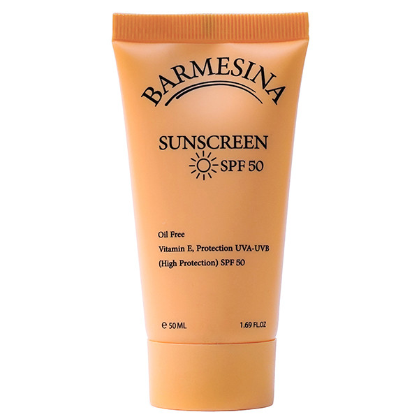 کرم ضد آفتاب بدون رنگ بارمسینا SPF 50 مدل 01 مناسب برای پوستهای چرب حجم 50 میلیلیتر