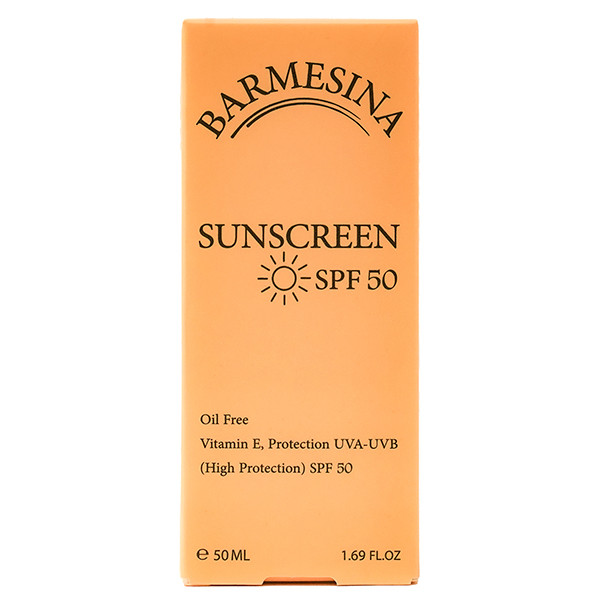 کرم ضد آفتاب بدون رنگ بارمسینا SPF 50 مدل 01 مناسب برای پوستهای چرب حجم 50 میلیلیتر