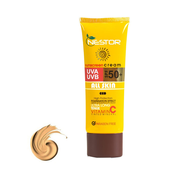 کرم ضد آفتاب رنگی نستور SPF 50 مدل All skin 2 محافظ UVB و UVA و PA+++ مناسب برای انواع پوست خشک و نرمال حجم 50 میلی لیتر