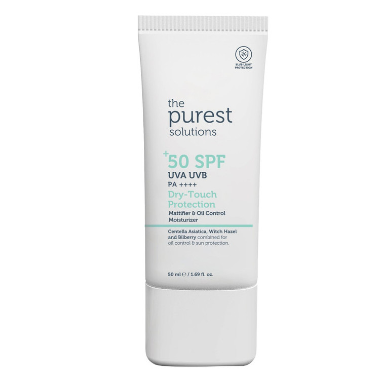 کرم ضد آفتاب بیرنگ صورت، گردن پیورست سولوشن SPF 50 مدل Dry Touch Protection محافظ در برابر UVA + UVB مناسب برای پوست آکنهدار، چرب و مختلط حجم ۵۰ میلیلیتر