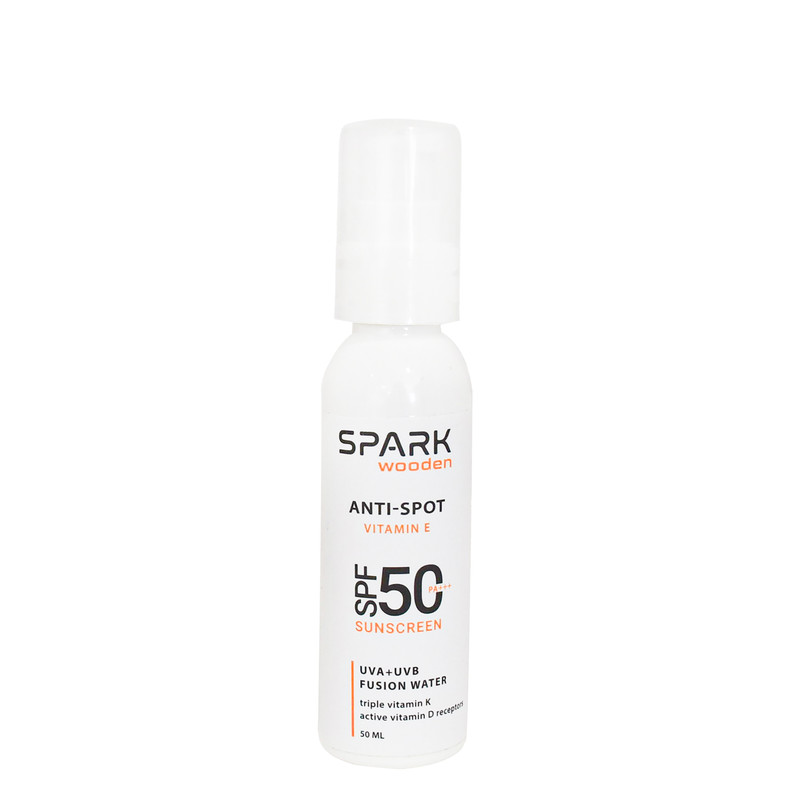 کرم ضد آفتاب بیرنگ دست و صورت و بدن اسپارک وودن SPF 50 مدل ویتامین E مناسب برای انواع پوست حجم 50 میلیلیتر