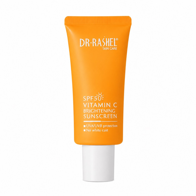 کرم ضد آفتاب بیرنگ صورت دکتر راشل SPF 50 مدل ویتامین سی محافظ در برابر اشعه UVA و UVB مناسب برای انواع پوست حجم 50 میلیلیتر