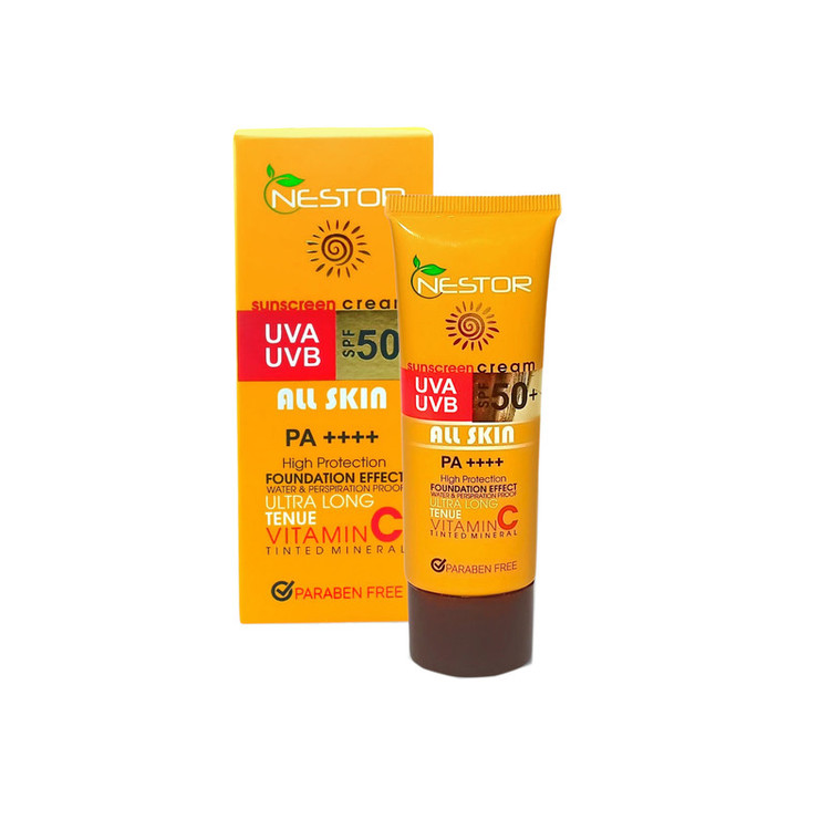 کرم ضد آفتاب رنگی نستور SPF 50 مدل All skin 01 محافظ UVB و UVA و PA+++ مناسب برای انواع پوست خشک و نرمال حجم 50 میلی لیتر