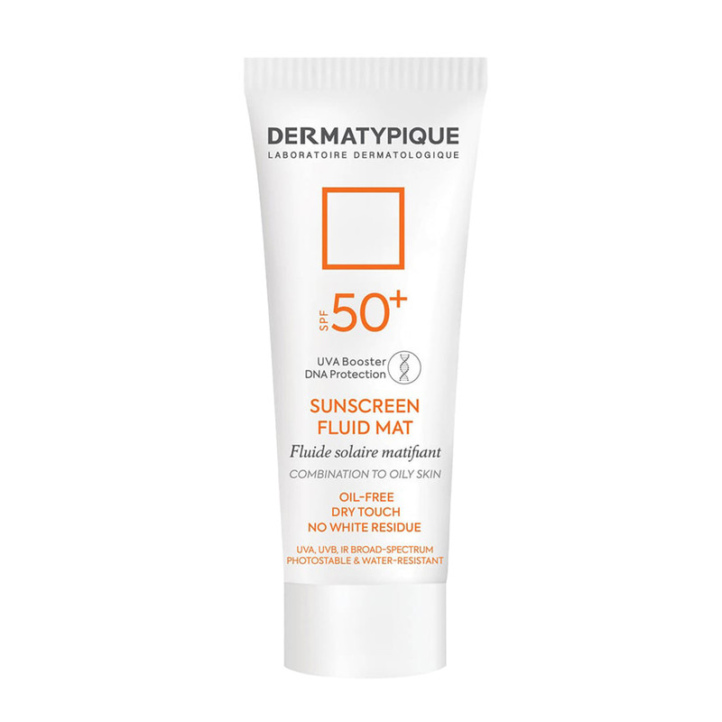 فلوئید ضد آفتاب بیرنگ صورت درماتیپیک SPF50 مدل FLUID MAT محافظ در برابر UVA,UVB مناسب برای پوست چرب حجم 50 میلی لیتر