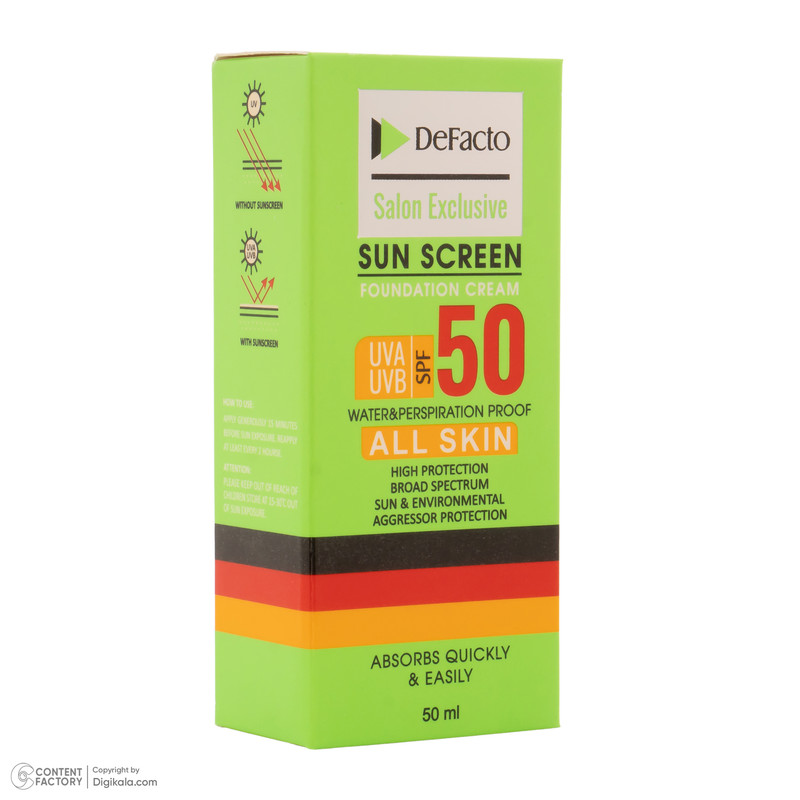 کرم ضد آفتاب رنگی صورت دیفکتو SPF 50 مدل D.01 مناسب برای انواع پوست حجم 50 میلیلیتر
