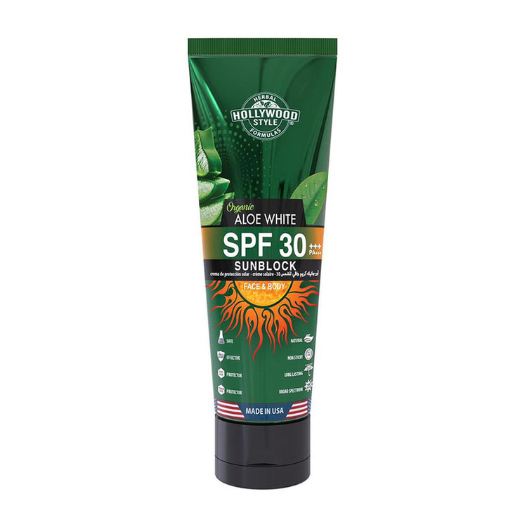 کرم ضد آفتاب بدون رنگ هالیوود استایل SPF 30 مدل آلوئه ورا مناسب انواع پوست حجم 100 میلیلیتر