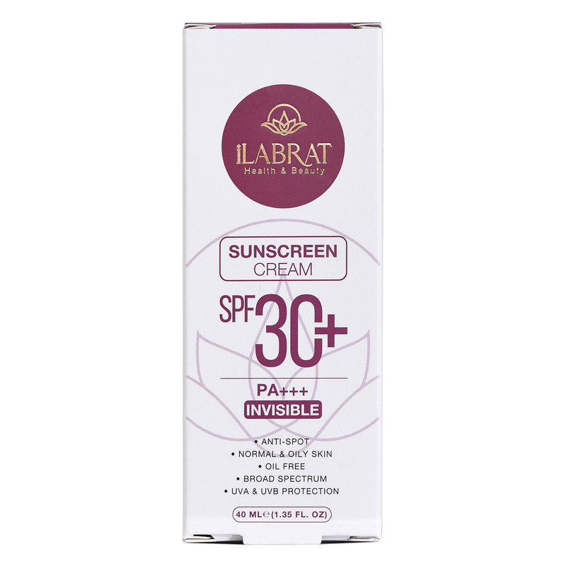 کرم ضدآفتاب بیرنگ ایلابرت، SPF 30، مدل ضد لک 30 پلاس، مناسب پوستهای معمولی و چرب با حجم 40 میلیلیتر، محافظتکننده در برابر اشعههای UVA و PA ،UVB+++، ضد لک و پیری، دارای فرمولاسیون فاقد چربی، با ماندگاری 2 ساعته