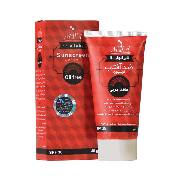 لوسیون ضد آفتاب بدون رنگ لابراتوار نلا SPF 30 مدل فاقد چربی مناسب پوستهای چرب وزن 40 گرم